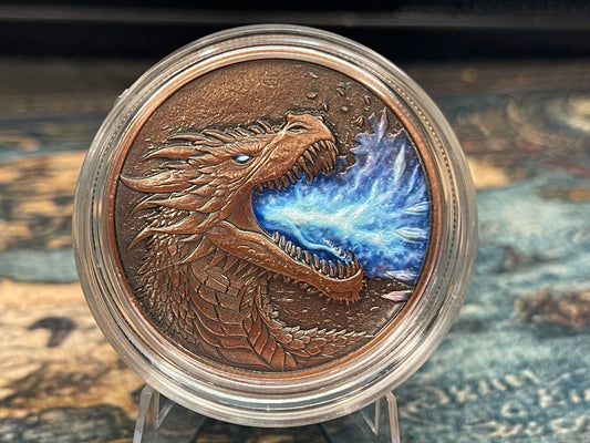 Ice Dragon 1 oz .999 Fine Copper Colorized Round with Capsule & Display Box – In Hand