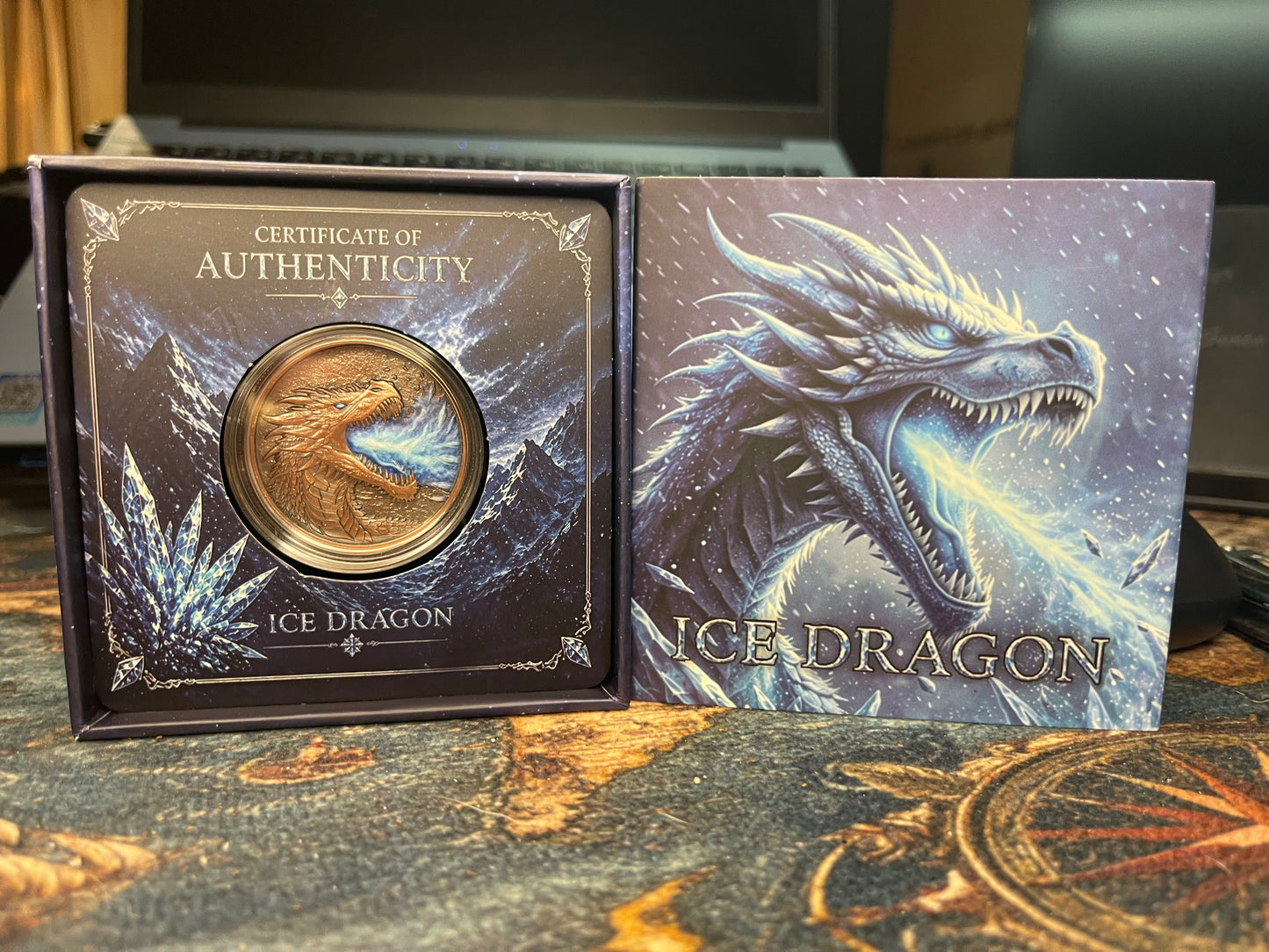 Ice Dragon 1 oz .999 Fine Copper Colorized Round with Capsule & Display Box – In Hand