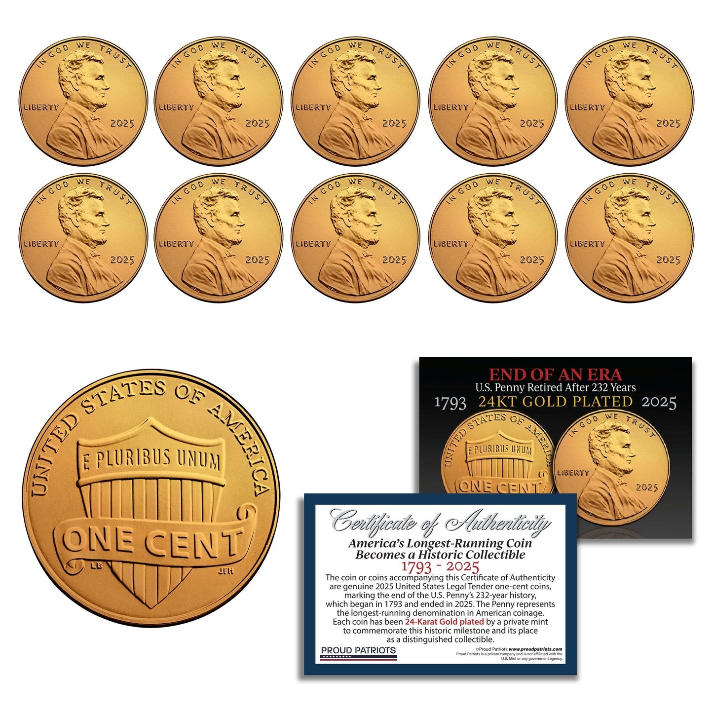 America’s Last Penny: 24KT Gold-Plated Penny (Dated 2025) with Certificate