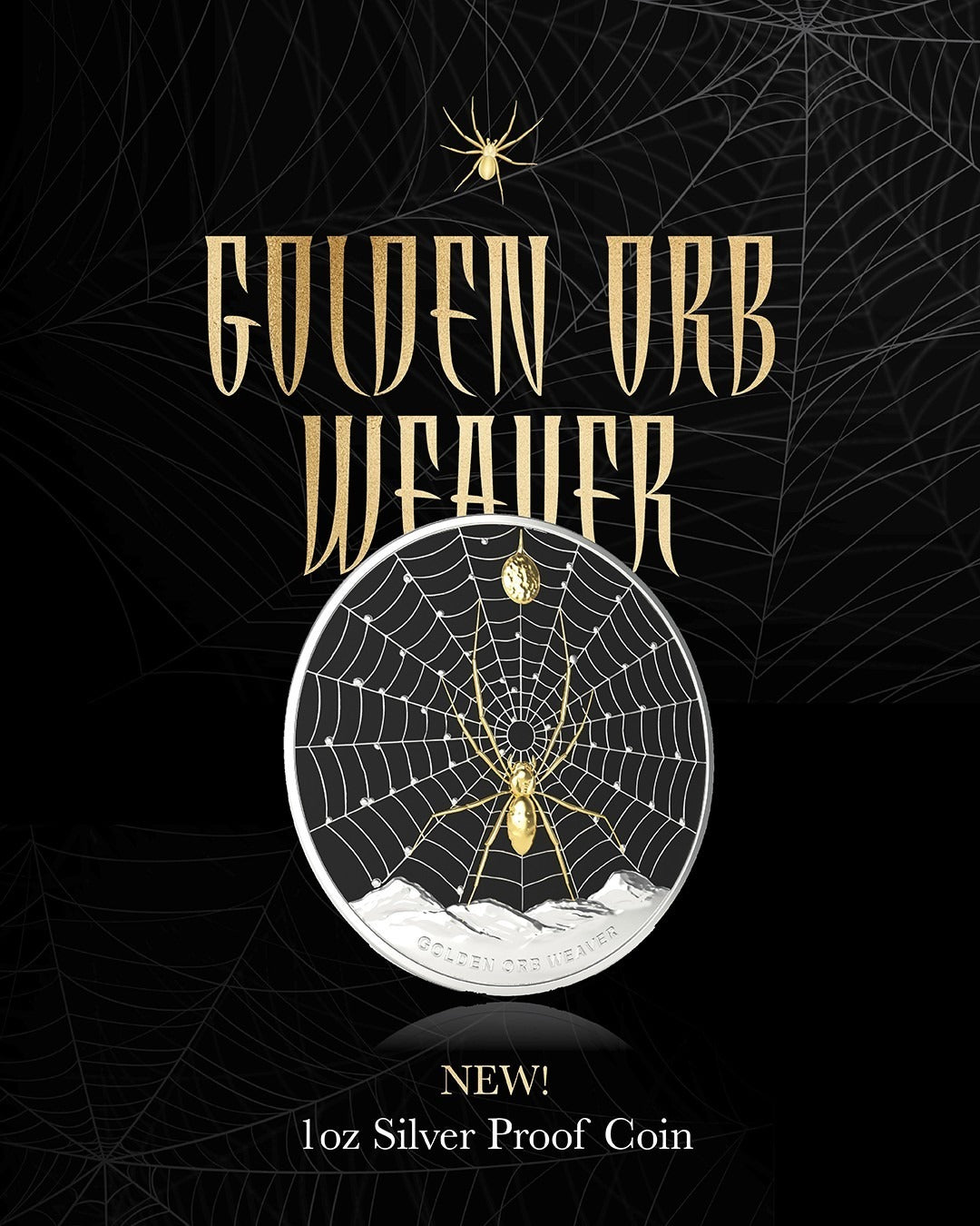 2026 Pitcairn Islands Golden Orb Weaver Spider 1 oz Silver Coin In Stock Items, Collectible Coins, Collectible Coins, Animal Theme