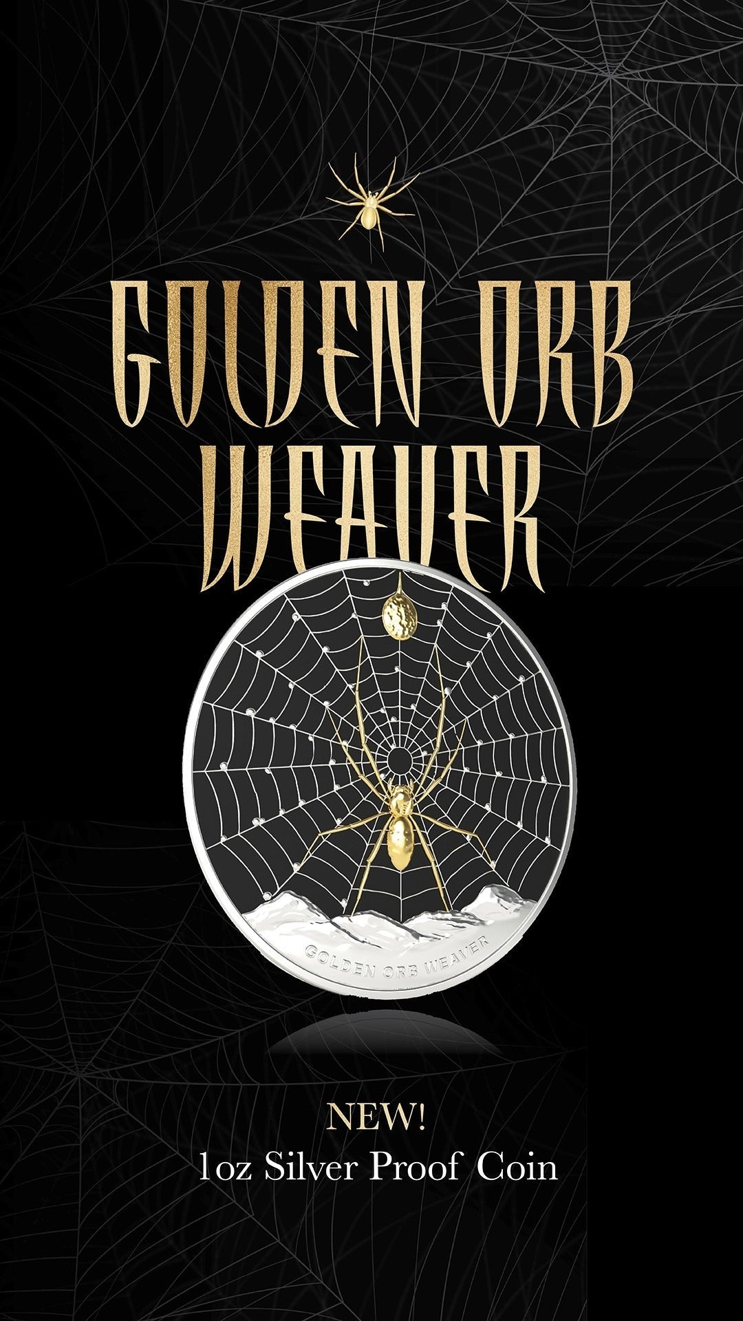2026 Pitcairn Islands Golden Orb Weaver Spider 1 oz Silver Coin In Stock Items, Collectible Coins, Collectible Coins, Animal Theme