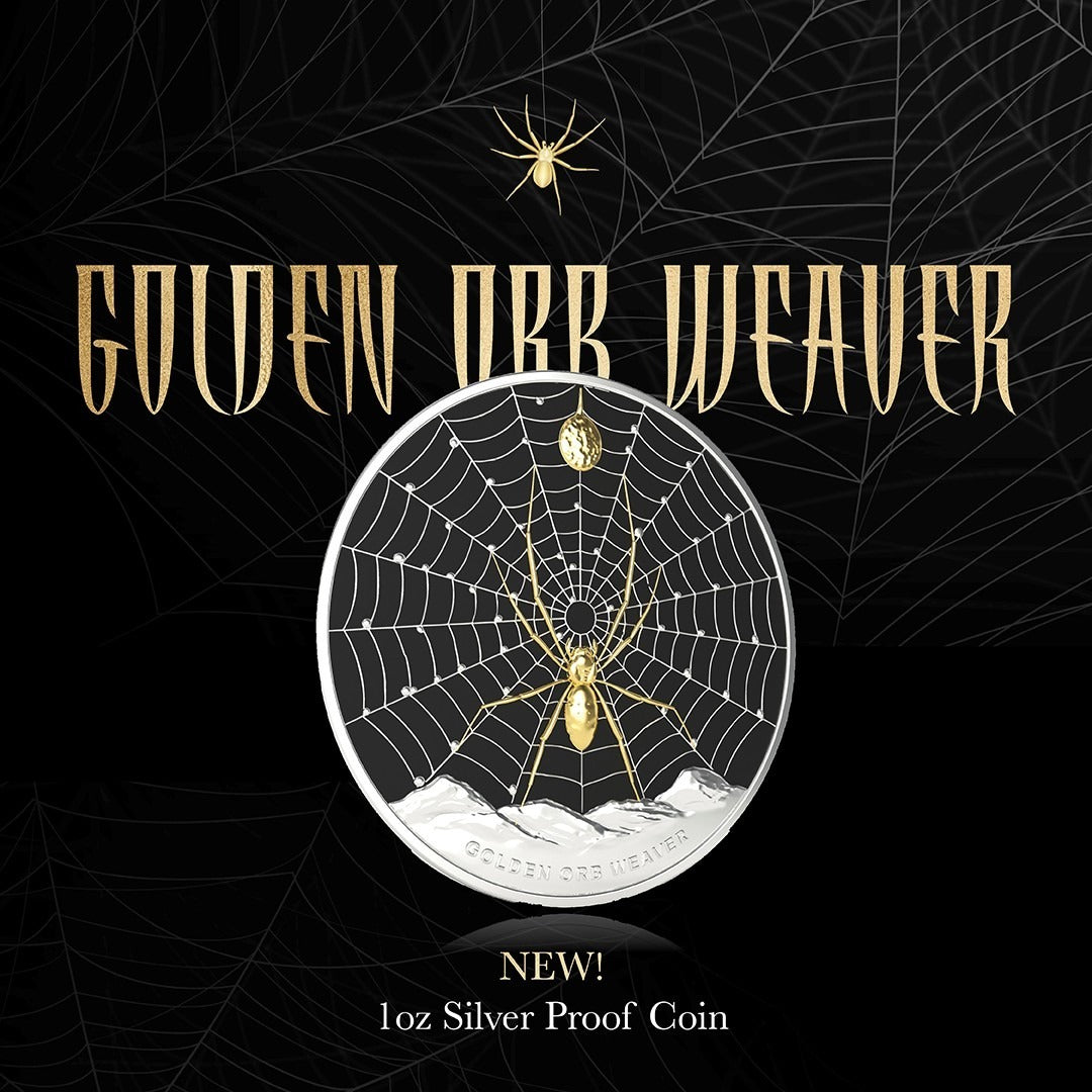 2026 Pitcairn Islands Golden Orb Weaver Spider 1 oz Silver Coin In Stock Items, Collectible Coins, Collectible Coins, Animal Theme
