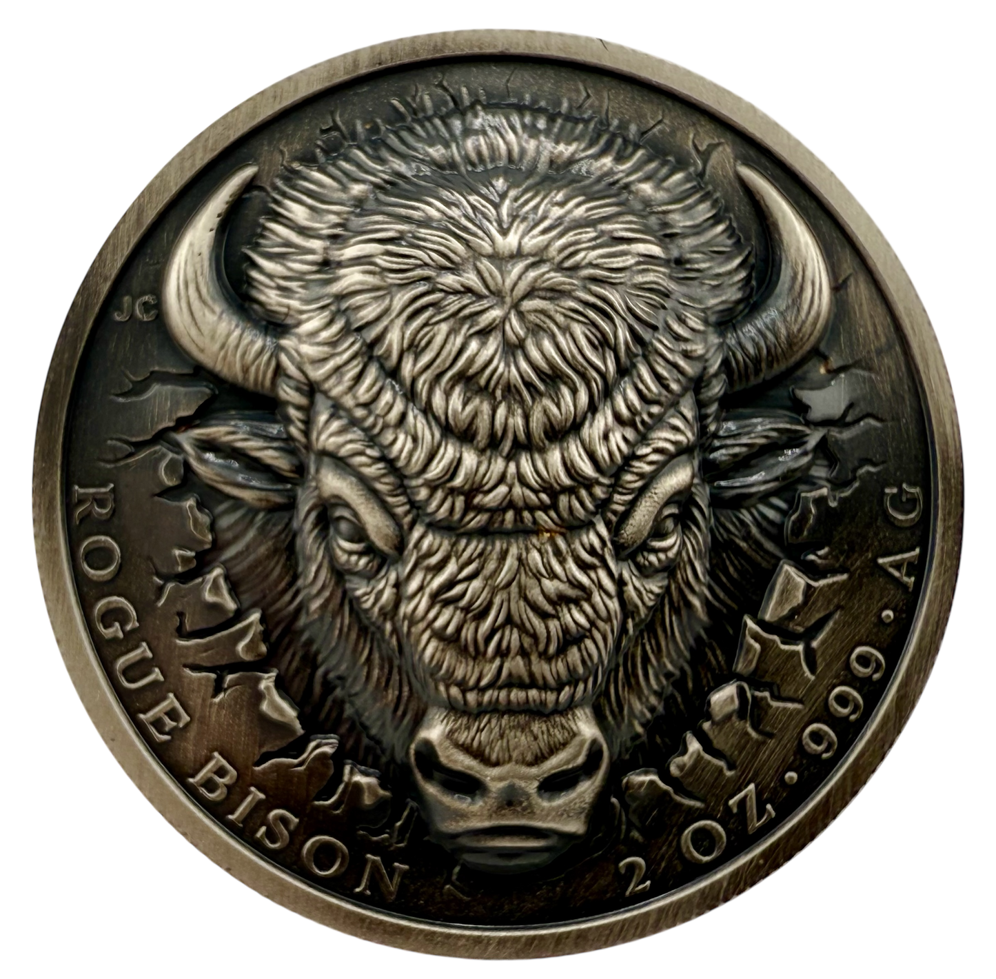 2026 Ascension Island Rogue Bison UHR Antiqued 2 oz Silver Coin