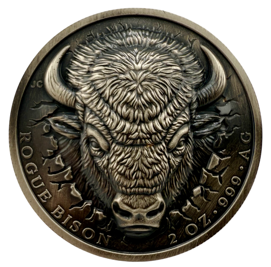 2026 Ascension Island Rogue Bison UHR Antiqued 2 oz Silver Coin