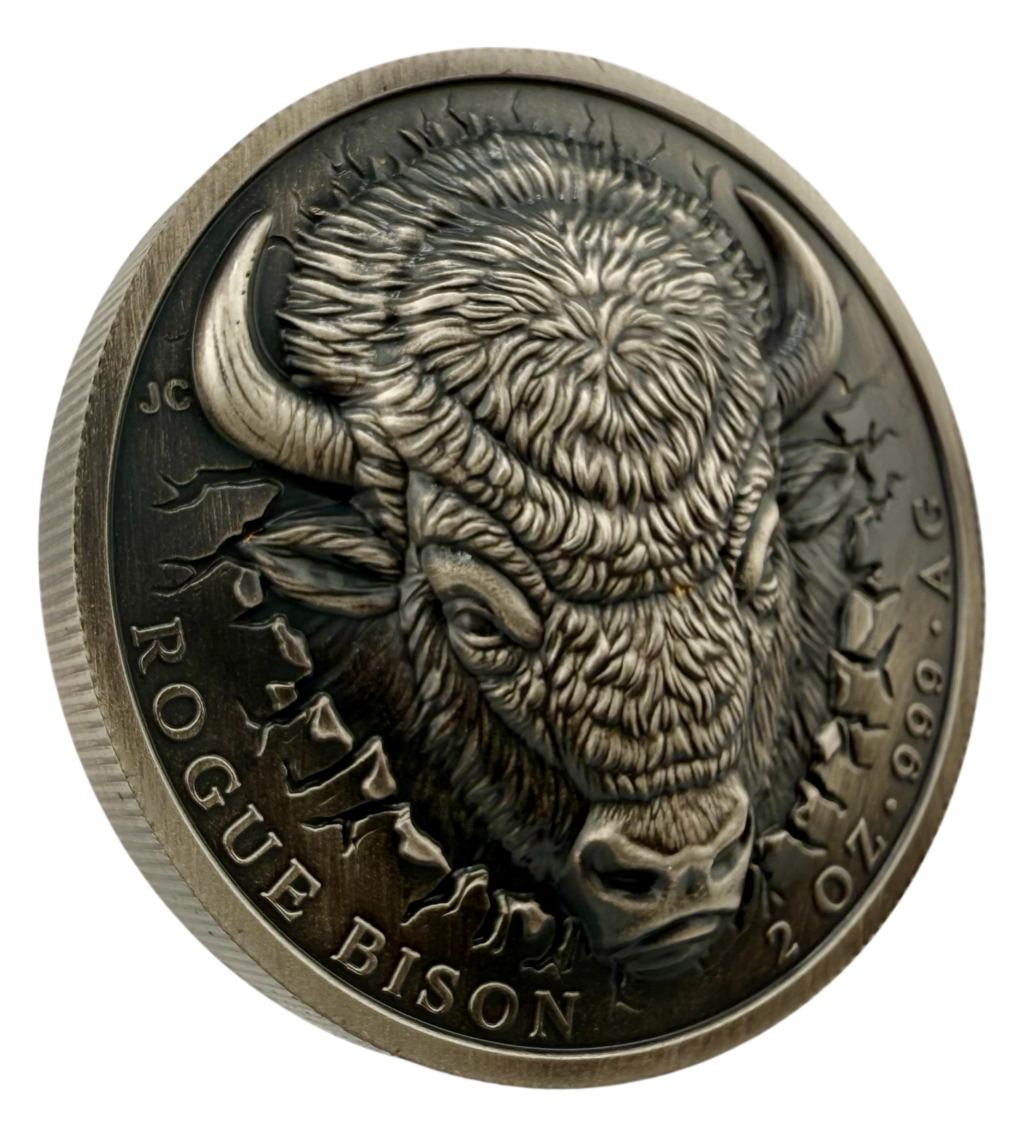 2026 Ascension Island Rogue Bison UHR Antiqued 2 oz Silver Coin