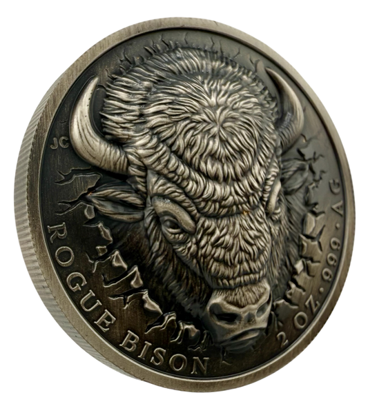 2026 Ascension Island Rogue Bison UHR Antiqued 2 oz Silver Coin
