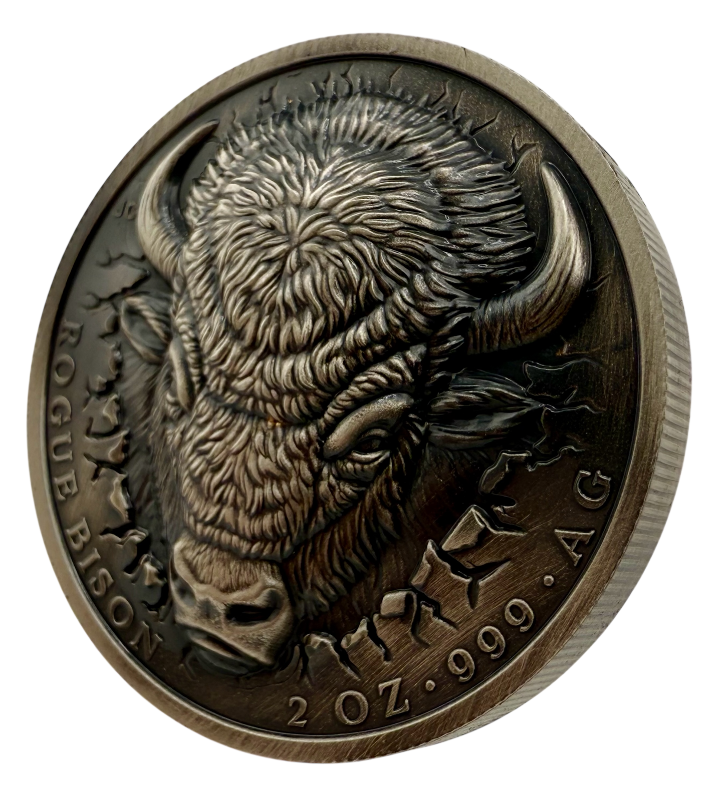 2026 Ascension Island Rogue Bison UHR Antiqued 2 oz Silver Coin