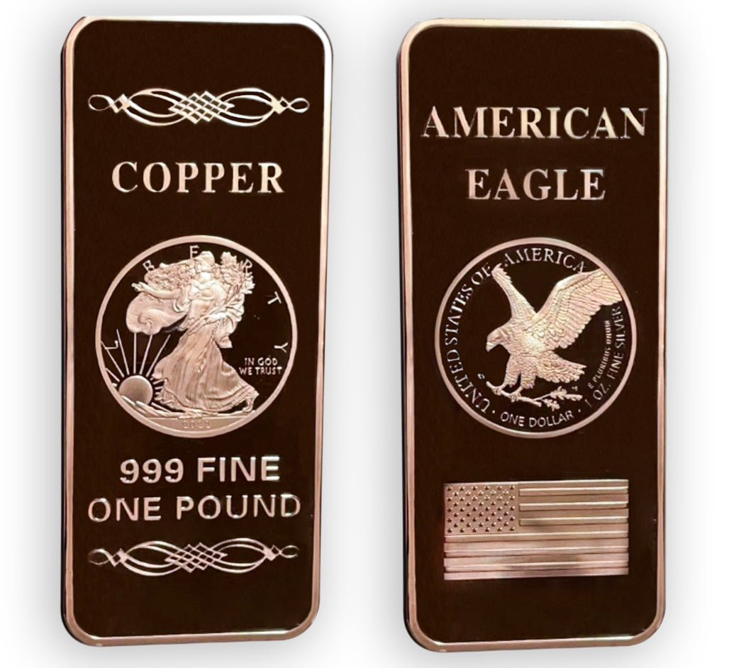 1 LB Troy Ounce/OZ .999 Pure American Metal Walking Liberty Eagle BAR Copper Precious Metals Pound Paperweight Pure Element CU Chemistry GOLD TESTING EQUIPMENT