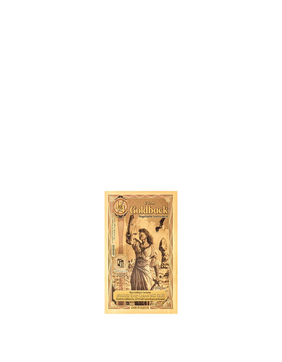 2026 Utah 1/4 Goldback Alpha | Quarter Goldback |K2BX