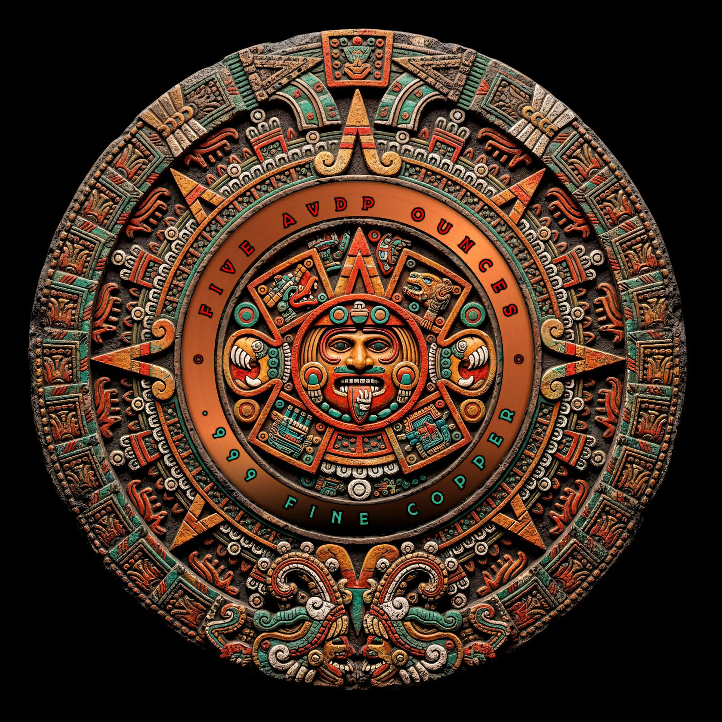PRESALE Mexico Aztec Empire Angel Colorized 5 oz Copper Medal
