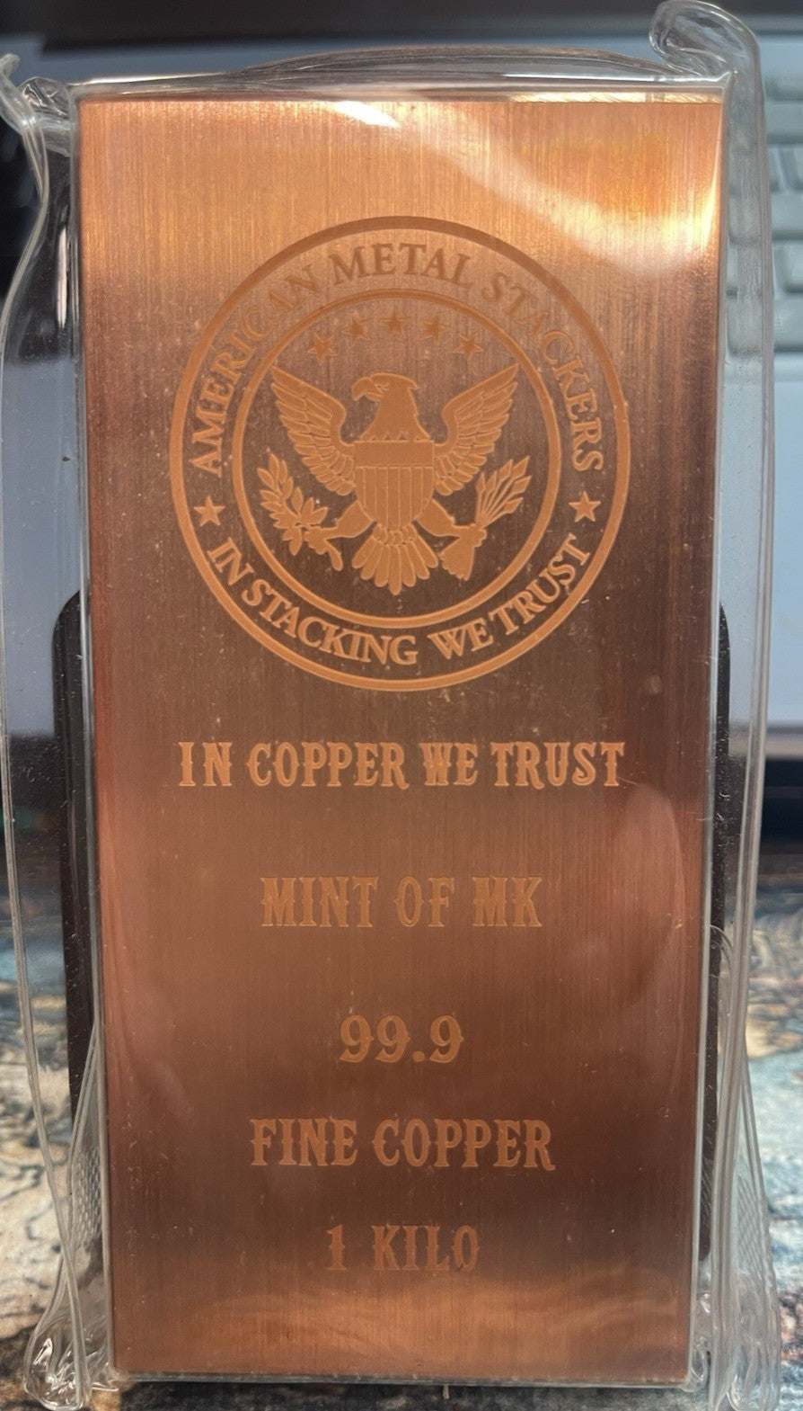 Mint of MK American Metal Stackers 1 Kilo .999 Fine Copper Bar with COA