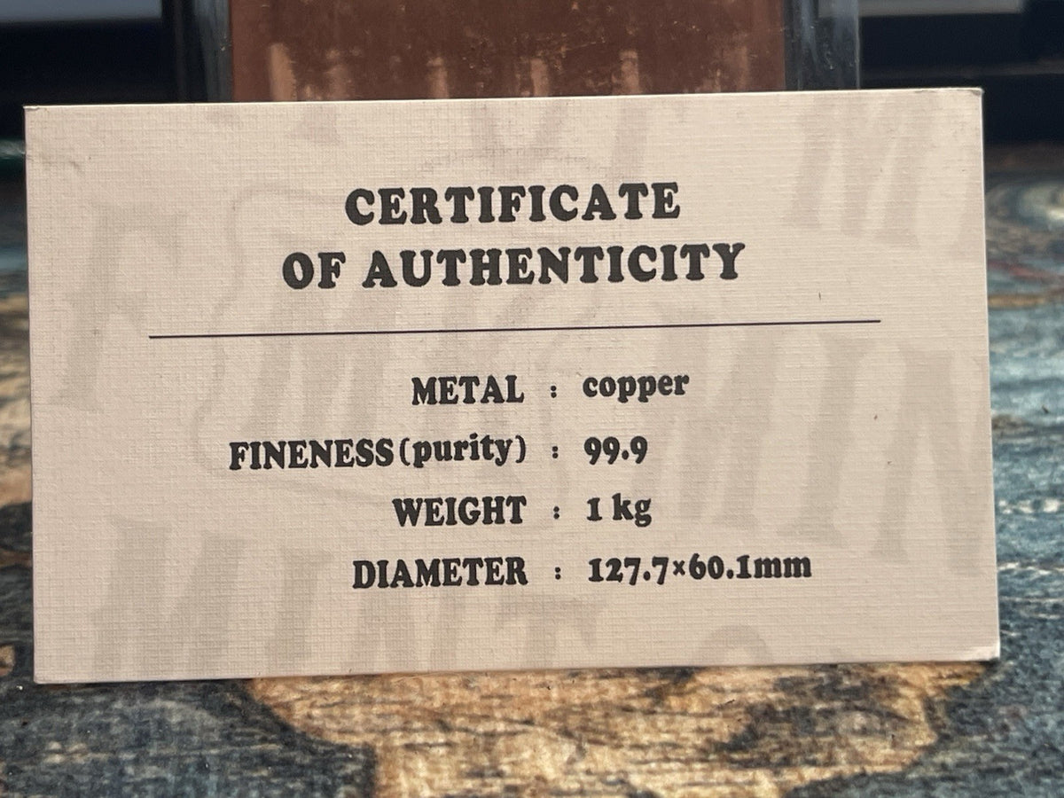 Mint of MK American Metal Stackers 1 Kilo .999 Fine Copper Bar with COA