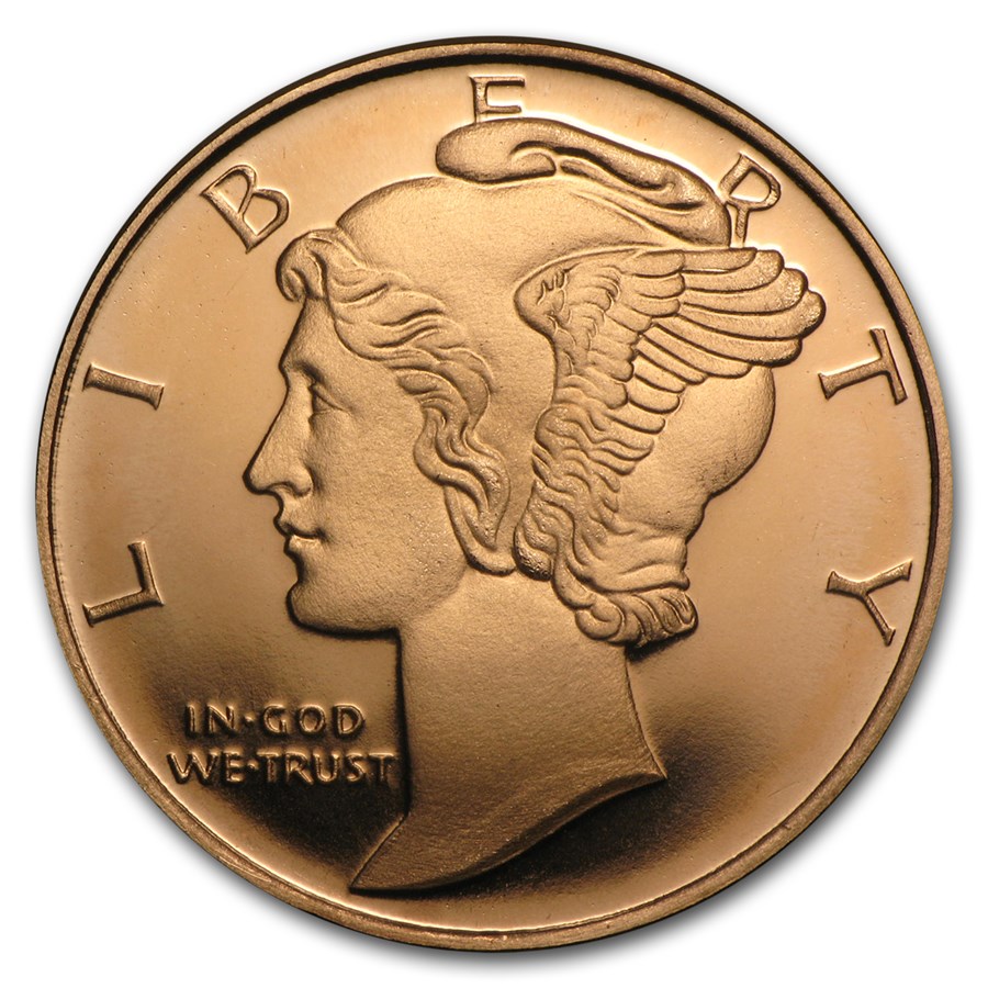 1 oz Copper Round - Mercury Dime