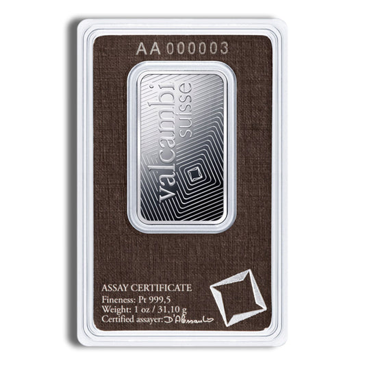 1 oz Platinum Bar - Valcambi (Carded)