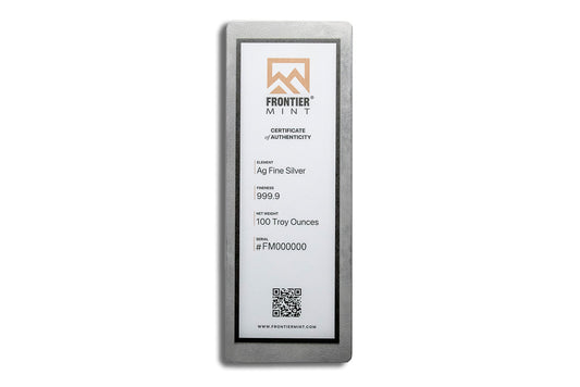 100 oz Silver Bar - Frontier Mint (Frosted)