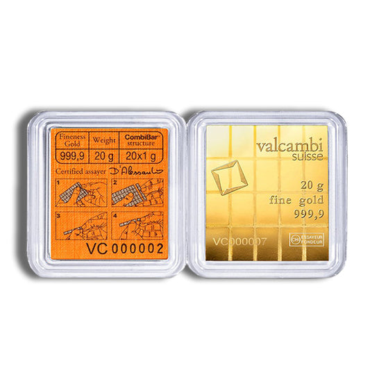 20 x 1 gram .9999 Valcambi CombiBar™ Gold (In Assay)