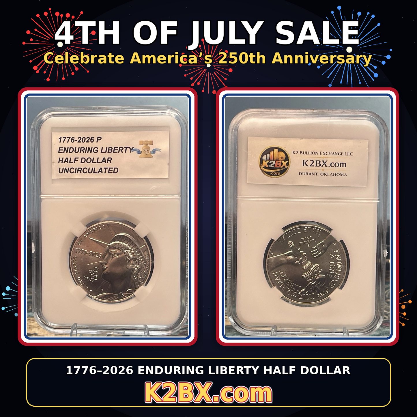 2026-P Enduring Liberty Half Dollar 1776–2026 Uncirculated in Slab