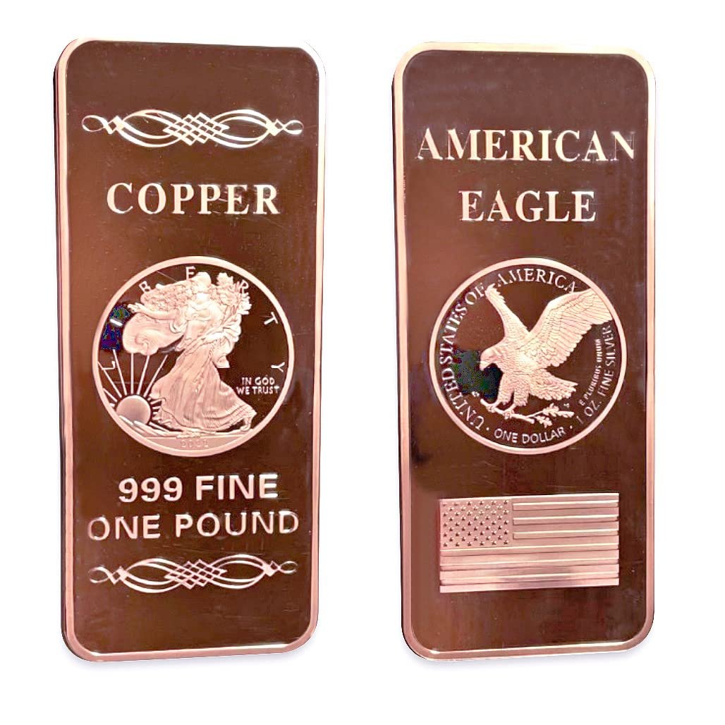 1 LB Troy Ounce/OZ .999 Pure American Metal Walking Liberty Eagle BAR Copper Precious Metals Pound Paperweight Pure Element CU Chemistry GOLD TESTING EQUIPMENT