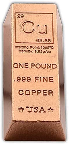 1 Pound Copper Bullion Bar Ingot Paperweight - 999 Pure Chemistry Element Design with Certificate of Authenticity GOLD TESTING EQUIPMENT