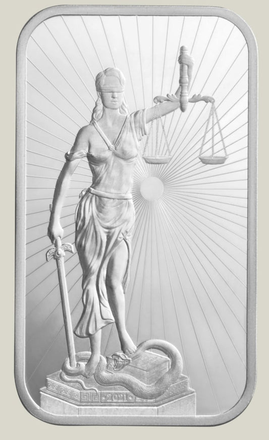 1oz Kinesis Themis Silver Bar 2023 **phone orders only call 580-230-8185 for current price Kinesis