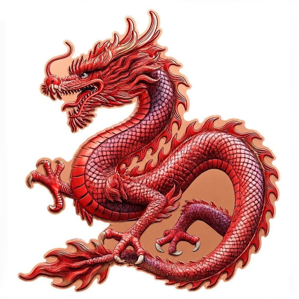 Chinese Red Dragon Shaped Colorized 5 oz Copper Medal (05/26)