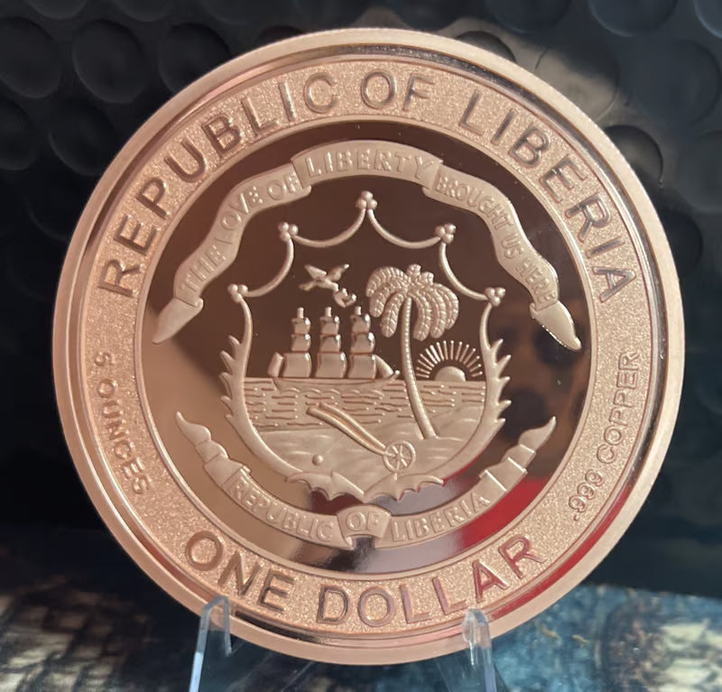 2026 Liberia $1 Andalusian Horse 5 oz copper coin Republic of Liberia reverse