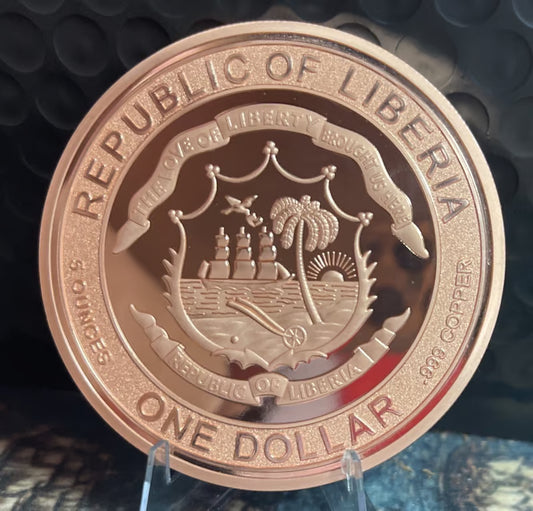 2026 Liberia $1 Andalusian Horse 5 oz copper coin Republic of Liberia reverse